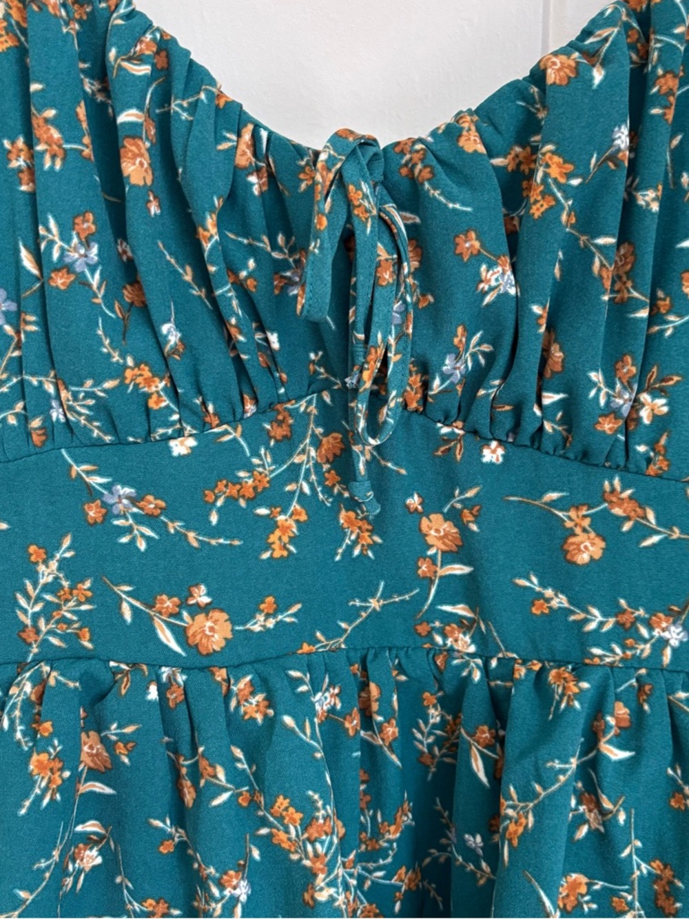 Teal Floral Tiered Long-Sleeve Dress by - Picture 4 of 6